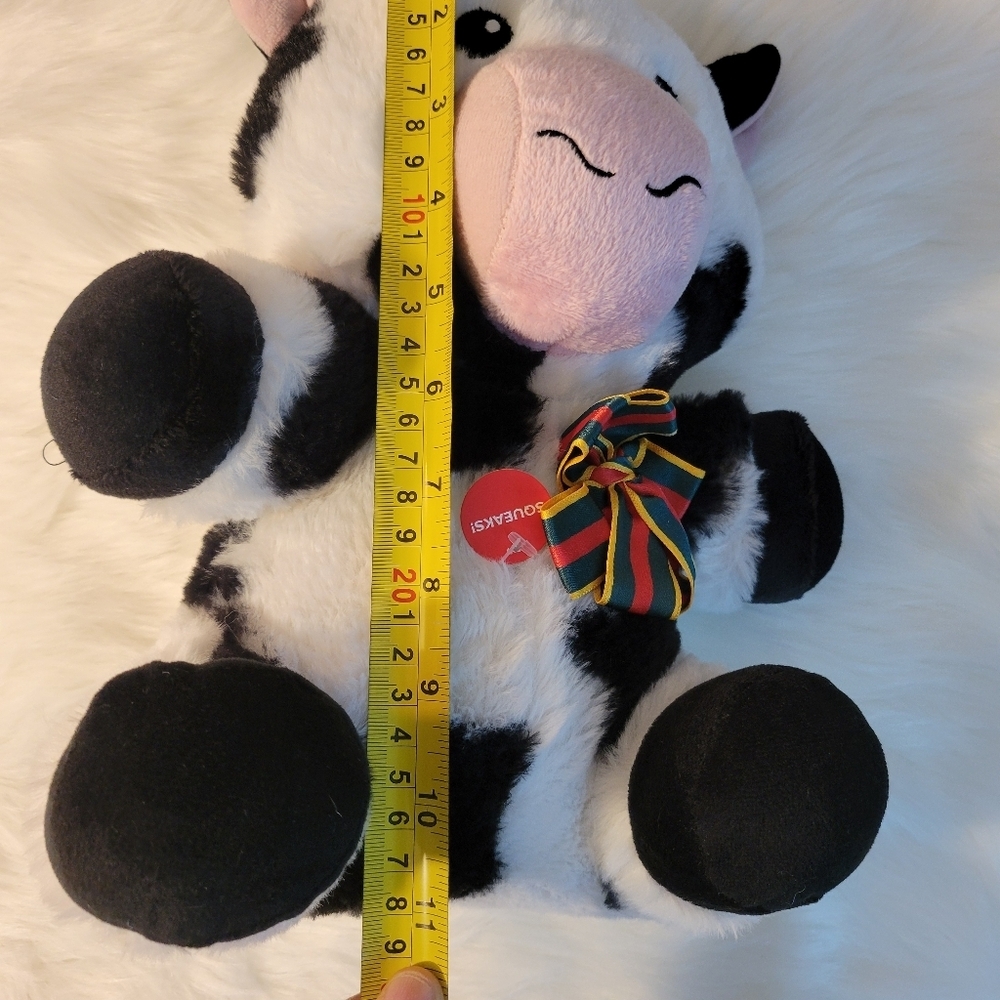 Plush Cow Toy with Bow - Black and White - Picture 8 of 9